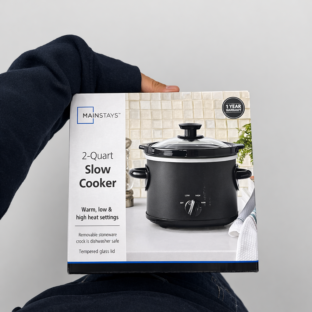 Olla eléctrica de (slow cooker) de la marca Mainstays de 2 quarts (aprox. 1.9 litros).