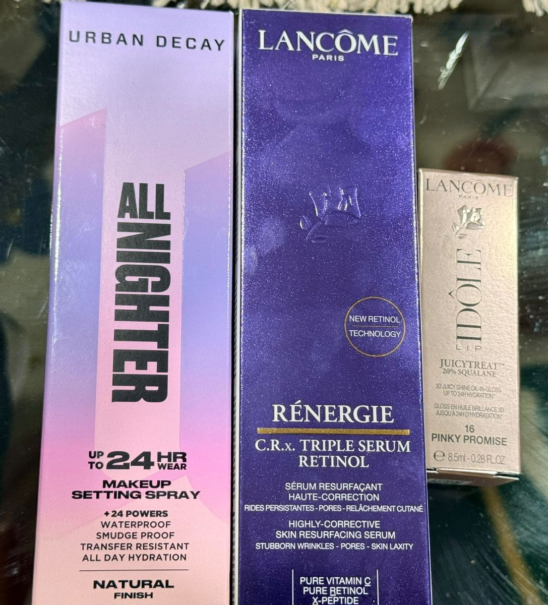 Combo: Urban Decay – All Nighter Setting Spray + Lancôme – Rénergie C.R.X Triple Serum Retinol + Lancôme – Idôle Juicy Treat